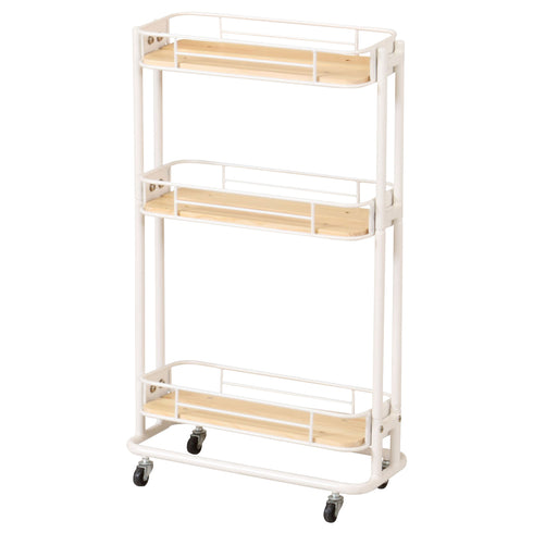 【清潔感あふれるホワイト】
清潔感のあるホワイトのスチールとナチュラルな木目が、洗面所のタオル収納や、キッチンのスパイスラックとして、明るくすっきりとした空間を演出します。