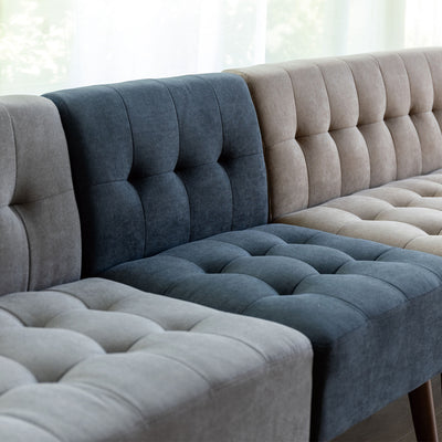 【どの色にする?選べる3色】
シックなディープブルー、優しいサンドベージュ、モダンなグレーと、どの色もインテリアに馴染みやすく、単色はもちろん、色違いで組み合わせても素敵です。