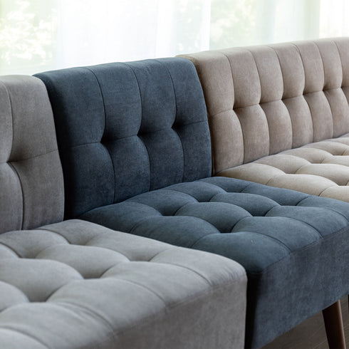 【どの色にする?選べる3色】
シックなディープブルー、優しいサンドベージュ、モダンなグレーと、どの色もインテリアに馴染みやすく、単色はもちろん、色違いで組み合わせても素敵です。