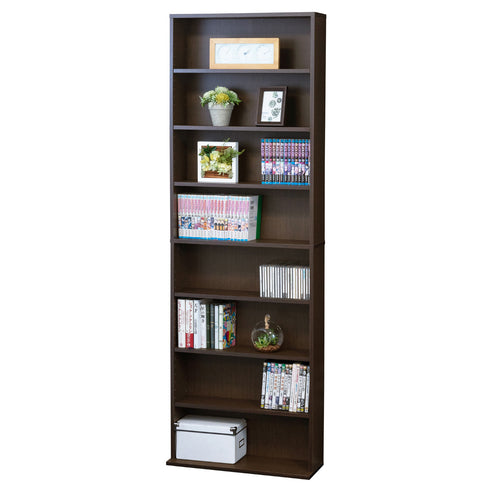 【大容量で書斎もスッキリ】
落ち着いたダークブラウンが知的な空間を演出し、増え続けるコミックや文庫本も、この一台にまとめて美しく収納できます。