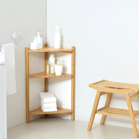 環境にやさしくサステナブルな"竹材"を使用した3段コーナーラック。