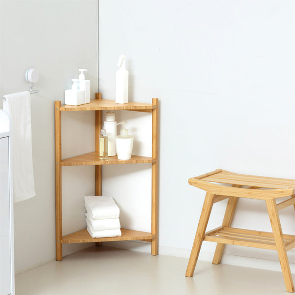 環境にやさしくサステナブルな"竹材"を使用した3段コーナーラック。