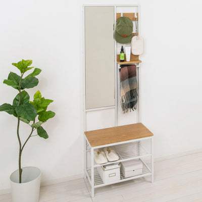 1台で収納・ミラー・ベンチの機能を備えた、便利な多機能ハンガーラック。