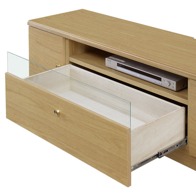 ガラス仕様のデッキ収納部は、閉めたままでもリモコンセンサーを通すので操作が可能、埃も防いでくれます。