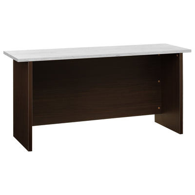 【空間を明るくする大理石調の輝き】
傷に強く高級感のあるメラミン化粧板を使用した大理石調の天板が、お部屋に明るさとラグジュアリーな雰囲気をもたらします。