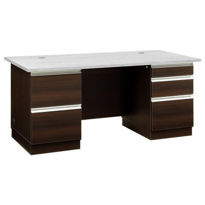 【ラグジュアリーな天板】
美しく上品なマーブルホワイトのメラミン天板が、清潔感と高級感を演出し、モダンなオフィスやご家庭の書斎に最適です。