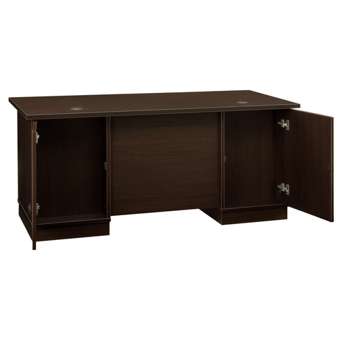 【扉付き収納で美観維持】
背面左右には扉付きの収納スペースがあり、配線や周辺機器をすっきりと隠せて、常に整ったデスク周りを保てます。