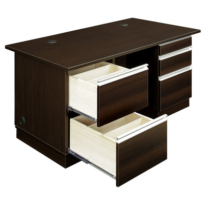 【引出し内も高品質】
国産デスクらしいこだわりとして、桐材の仕切り板を採用した引出しは開閉がスムーズで、書類や文具の整理にも最適です。