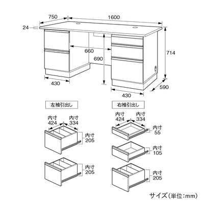 エクティー 国産役員用両袖デスク(W1600×D750×H714)