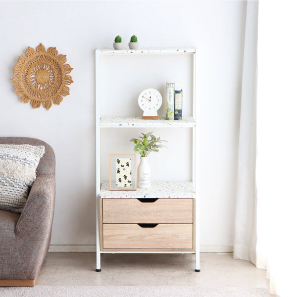 流行りのテラゾー柄が目を惹く「テラーゾシリーズ」のシェルフ。