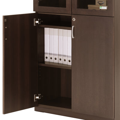 【A4ファイルもすっきり隠す】
下段にはA4ファイルを立てて収納できる棚があり、散らかりがちな書類もスマートに片付きます。