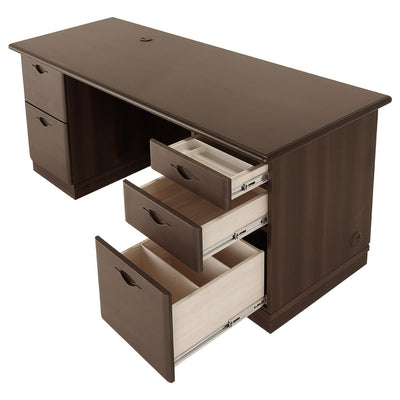 【考え抜かれた、三段の収納】
ペントレー付きの浅い引き出しから、A4ファイルを収納できる深い引き出しまで、用途に応じて設計された右袖の収納が、あらゆる事務用品の整理を完璧にこなします。