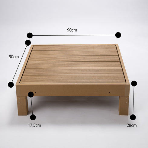 【サイズ感を確認して計画的に】
基本となる90cm角のユニットは、複数組み合わせることで、お庭やベランダにぴったりの広さや形を計画的に作れます。