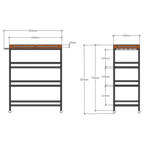 アイアンチーク キッチンワゴン(W650×D300×H800)