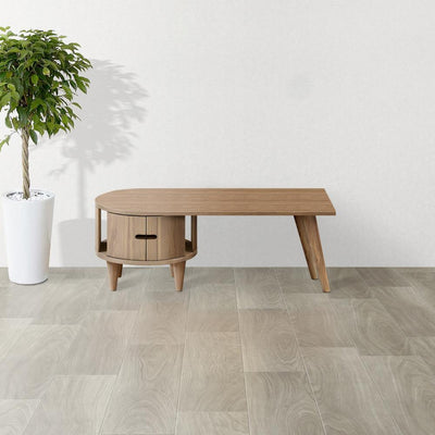 【円柱モチーフのデザイン】
円柱をモチーフにデザインされた、高級感のある木目調が美しい木製センターテーブルが、あなたのお部屋を上品な空間へと導きます。