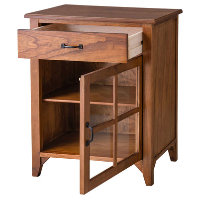 【隠すと見せる、賢い収納】
上段の引き出しには生活感の出る小物をすっきりと隠し、下段のガラス扉にはお気に入りのアイテムを飾る、そんな賢い使い分けが可能です。