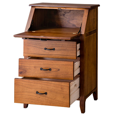 【収納力と機能性を両立】
深さの異なる3段の引き出しと、開閉できるデスクスペースを備え、実用性とデザイン性を兼ね備えた一台です。