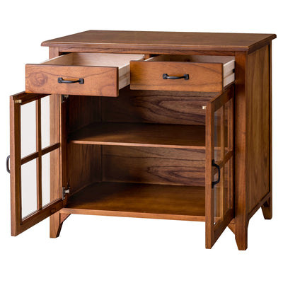 【見せる、隠せる、賢い収納】
上段の引き出しには散らばりがちな小物をすっきりと隠し、下段のガラス扉にはお気に入りの食器や雑貨を美しくディスプレイして、見せる収納と隠す収納を両立できます。