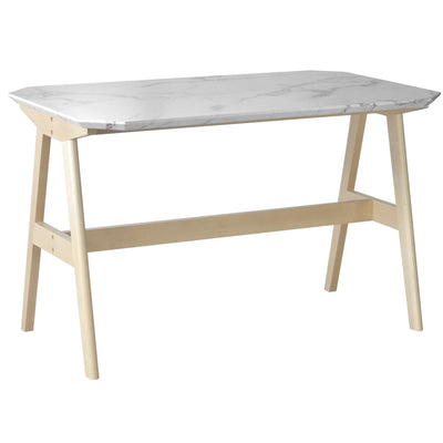 バーチの天然木と大理石柄の天板の組み合わせと、宝石をモチーフにシェイプカットされたデザインが、高級感とぬくもりを合わせ持つColletシリーズのスクエア型のダイニングテーブルです。