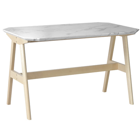 バーチの天然木と大理石柄の天板の組み合わせと、宝石をモチーフにシェイプカットされたデザインが、高級感とぬくもりを合わせ持つColletシリーズのスクエア型のダイニングテーブルです。