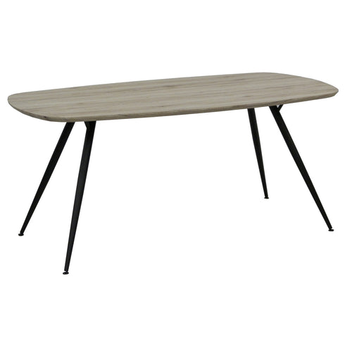 今、流行の木目調天板とスチール脚の異素材の組合せのカジュアルテーブルです。