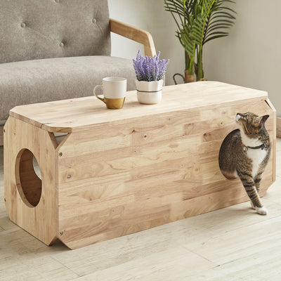 インテリア性の高いナチュラル色を採用することで、既存のインテリアとも馴染みやすく、ネコちゃんにも優しい色合いが人気のネコちゃん用家具「キャトハス」のペットベンチLサイズです。