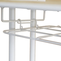 【便利な吊り下げ収納】上棚の下には網棚が付属しており、ラップやアルミホイルなどの小物もスマートに収納できます。