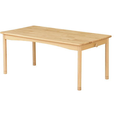 【上質、天然木の美しい佇まい】
上質なパイン材を贅沢に使用した美しい木目と、角を丸く仕上げた優しいデザインは、お部屋にワンランク上の満足感をもたらします。