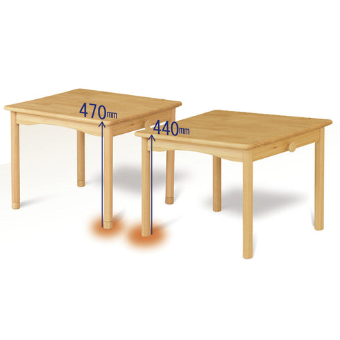 【成長に寄り添う2段階の高さ】
お子様の成長に合わせて天板の高さを2段階で調整でき、いつでも正しい姿勢で快適に使えるキッズテーブルです。