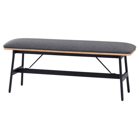 天然木とスチール素材にグレーの張地を組み合わせてライトヴィンテージの雰囲気を感じられる「グラムシリーズ」のベンチです。