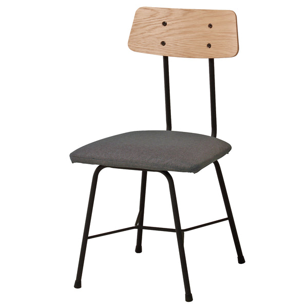 オーク材とスチール素材にグレーの張地を組み合わせてライトヴィンテージの雰囲気を感じられる「グラムシリーズ」のチェアです。