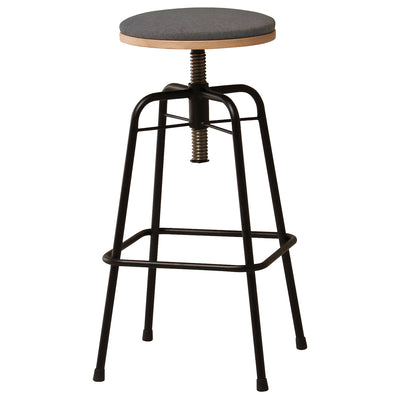 天然木とスチール素材にグレーの張地を組み合わせてライトヴィンテージの雰囲気を感じられる「グラムシリーズ」のハイタイプのスツールです。