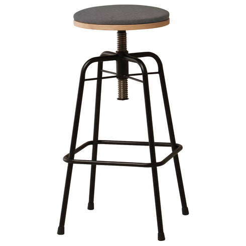 天然木とスチール素材にグレーの張地を組み合わせてライトヴィンテージの雰囲気を感じられる「グラムシリーズ」のハイタイプのスツールです。