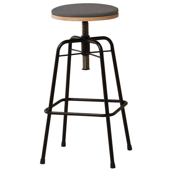 天然木とスチール素材にグレーの張地を組み合わせてライトヴィンテージの雰囲気を感じられる「グラムシリーズ」のハイタイプのスツールです。