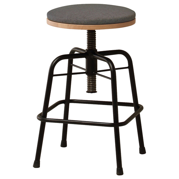天然木とスチール素材にグレーの張地を組み合わせてライトヴィンテージの雰囲気を感じられる「グラムシリーズ」のロータイプのスツールです。