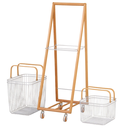 【カゴだけ外して持ち運べる】
洗濯物を干す時は、ワゴンごと移動させる必要はなく、カゴだけをサッと取り外して物干しまでスムーズに持ち運べます。