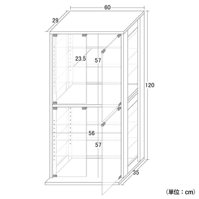 【失敗しないためのサイズ確認】
横幅60cm、高さ120cmという圧迫感のない設計で、リビングから書斎まで置き場所を選ばず、奥行き23.5cmの棚には、大切なコレクションを余裕をもって飾れます。