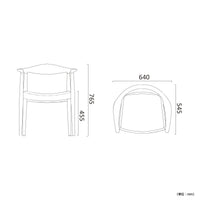 【サイズ図:納得のサイズ感】幅640mm、奥行545mm、高さ765mm、詳細な寸法をご確認いただき、お部屋への最適な配置をイメージしてください。
