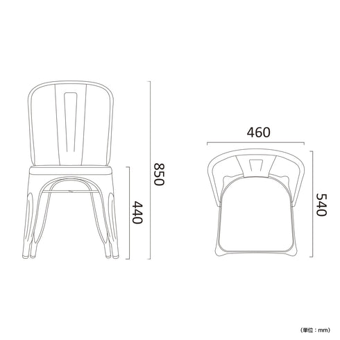 【サイズ図:詳細サイズで最適な空間へ】幅460mm、奥行540mm、高さ850mmのコンパクトな設計で、様々なシーンにフィットします。