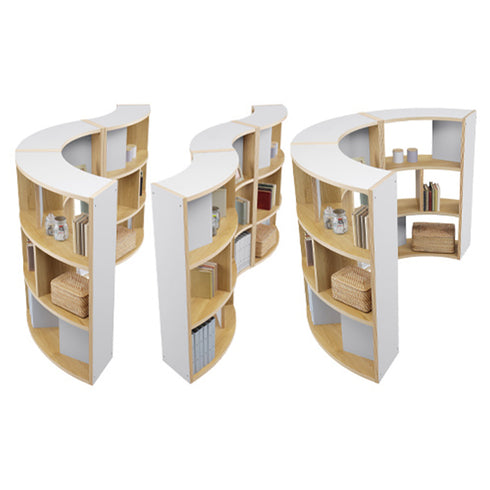 同シリーズのシェルフを複数台を組み合わせることで、波型・S型・C型とフレキシブルなレイアウトが可能です。