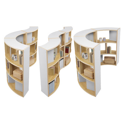 同シリーズのシェルフを複数台を組み合わせることで、波型・S型・C型とフレキシブルなレイアウトが可能です。