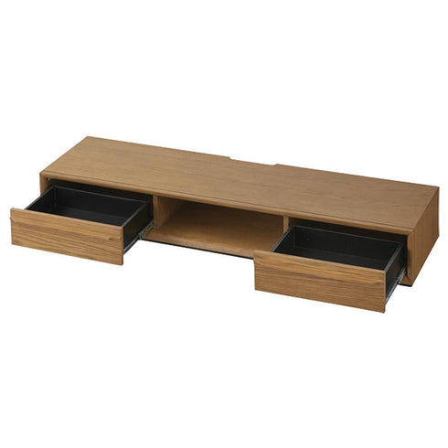 【便利な収納スペース】天板下の真ん中にはデッキなどを収納できるオープンタイプの収納スペースと、左右にはDVDや小物などを収納できる引出しタイプの収納スペースがついています。