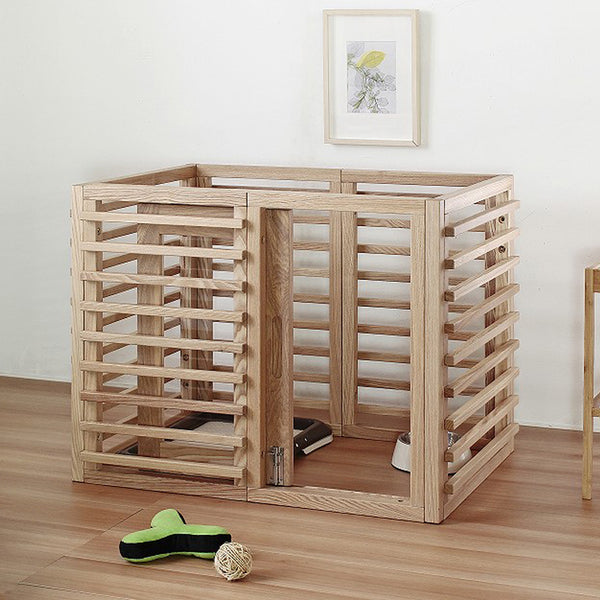 【愛犬と暮らす、上質な空間】
インテリアに溶け込む美しい木目のケージで、愛犬との毎日をもっと豊かに、そしてお洒落な空間へと変える。