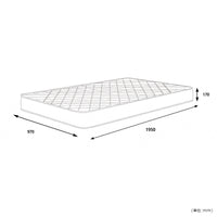 【サイズ図:使いやすいシングルサイズ】幅970mm×長さ1950mm×高さ170mmで、一人暮らしのお部屋にもぴったりのシングルサイズです。