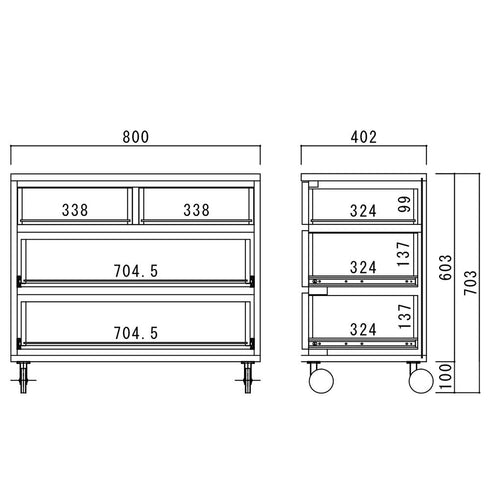 リニアス 80-3 ローチェスト(W800×D402×H703)