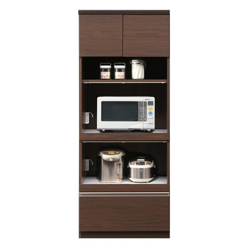 【家電をまとめて、暮らしを整える】
幅70cmの省スペース設計ながら、雑然としがちな調理家電や食器類を美しくまとめて収納し、すっきりと整った理想のキッチンを実現します。