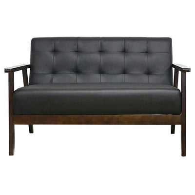 【正統派ブラックの風格】
無駄のないシルエットと深みあるブラックのレザー調素材が高級感を醸し、ダークブラウンの木部と相まって、モダンな大人の空間づくりにぴったりの一脚です。