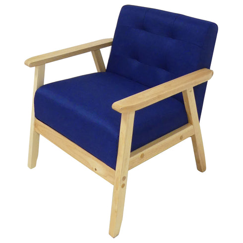 【心弾む、鮮やかパーソナルソファ】
天然木のフレームに映える美しいブルーの張地が特徴で、沈み込みの少ないしっかりとした座面は長時間座っても疲れにくく、デザイン性と快適さを両立させました。