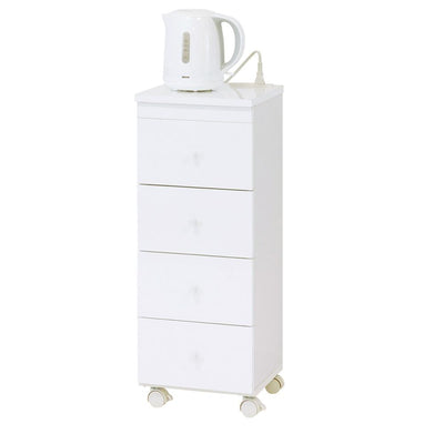 【キッチン家電も置ける収納ワゴン】
スリムながら天板にコンセントを備えているため、電気ケトルやコーヒーメーカーを置いて、便利なカフェコーナーが作れます。