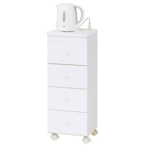 【キッチン家電も置ける収納ワゴン】
スリムながら天板にコンセントを備えているため、電気ケトルやコーヒーメーカーを置いて、便利なカフェコーナーが作れます。